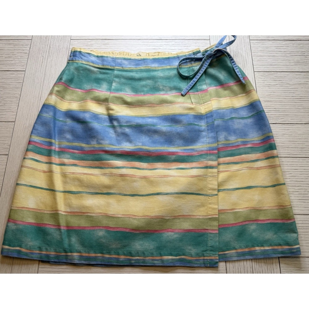 Coldwater Creek MP Vintage Wrap Mini Skirt 90s 100% cotton Striped Preppy Retro